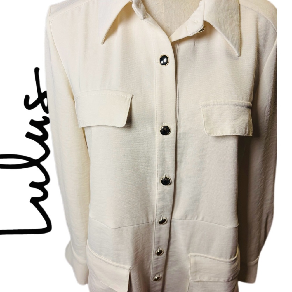 LULUS Charming Confidence White Collared Utility Mini Dress M - Picture 2 of 10